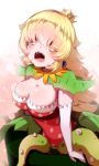  blonde_hair breasts cleavage collar crown earrings elbow_gloves eyebrows_visible_through_hair gloves hair_over_eyes highres jewelry large_breasts leaf long_hair mario_(series) new_super_mario_bros._u_deluxe open_mouth personification piano_(mymel0v) piranha_plant plant polka_dot sharp_teeth solo strapless super_crown teeth vines warp_pipe white_gloves yellow_eyes 