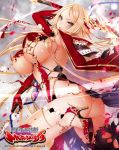  apt arched_back ass blonde_hair blue_eyes breasts character_request commentary_request elbow_gloves gloves groin high_heels highres huge_breasts katana long_hair looking_at_viewer midriff navel official_art red_gloves revealing_clothes scar sengoku_bushouki_muramasa solo sword thighs very_long_hair weapon 
