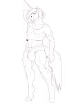  anthro big_bulge bulge clothed clothing dewclawpaw equine greyscale horn male mammal monochrome muscular muscular_male solo standing underwear unicorn 