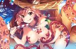  animal_ears bikini breasts bubbles clouds fate/grand_order fate_(series) hat ice_cream long_hair multiple_tails navel necklace nipples pink_hair sky swimsuit tagme_(artist) tail tamamo_no_mae_(fate) tentacles topless watermark yellow_eyes 