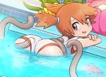  ass bent_over bestiality blue_eyes blush gym_leader highres kasumi_(pokemon) looking_at_viewer merunyaa one-piece_swimsuit open_mouth partially_submerged pokemon pokemon_(game) pokemon_lgpe ponytail pool restrained short_ponytail smile solo swimsuit tentacle_sex tentacles water watermark wet white_swimsuit 