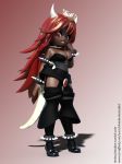  3d_(artwork) alternate_species bowser bowsette_meme clothing dark_skin digital_media_(artwork) dress female hair horn horned_humanoid idsaybucketsofart mammal mario_bros nintendo not_furry red_hair solo super_crown video_games 