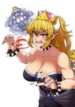  absurdres armlet black_eyes black_nails blonde_hair blue_eyes bowsette bracelet breasts chanakim cleavage collar collarbone commentary_request crown dress eyebrows_visible_through_hair gloves highres horns jewelry large_breasts long_hair looking_at_viewer luigi's_mansion mario_(series) multiple_girls nail_polish new_super_mario_bros._u_deluxe pale_skin pointy_ears ponytail princess_king_boo puffy_short_sleeves puffy_sleeves sharp_teeth short_sleeves signature simple_background spiked_armlet spiked_bracelet spiked_collar spikes super_crown teeth tongue tongue_out white_background white_dress white_gloves 