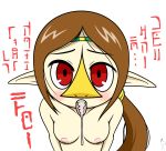  animal_humanoid avian avian_humanoid beak blush breasts cum cum_in_mouth cum_inside female fenix31_(artist) humanoid itimu looking_at_viewer medli nintendo nipples non-mammal_breasts nose_beak open_mouth rito simple_background solo the_legend_of_zelda tongue tongue_out video_games white_background 