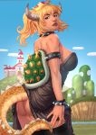  2018 animal_humanoid anthro big_breasts blonde_hair blue_eyes bowser bowsette_meme breasts clothed clothing crossgender digital_media_(artwork) eyelashes female hair humanoid koopa mario_bros nintendo scalie solo super_crown vest_(artist) video_games 