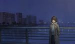  bad_id bad_pixiv_id brown_eyes brown_hair city closed_mouth highres looking_at_viewer night original outdoors peke_(shadow105) railing short_hair solo standing 