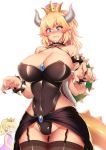  armlet ass_visible_through_thighs bangs bare_hips bare_shoulders black_collar black_legwear black_leotard black_nails black_skirt blonde_hair blush bowsette bracelet breasts cleavage closed_mouth collar collarbone constricted_pupils covered_navel cowboy_shot criss-cross_halter crown d: dress earrings embarrassed eyebrows_visible_through_hair fingernails forked_eyebrows frown garter_straps gem groin hair_between_eyes halterneck high_ponytail highleg highleg_leotard hips horns huge_breasts jewelry legs_together leotard lizard_tail long_fingernails long_hair looking_at_another looking_at_viewer looking_down looking_to_the_side mario_(series) medium_hair megatama multiple_girls nail_polish new_super_mario_bros._u_deluxe no_sclera nose_blush open_mouth pink_dress pointy_ears princess princess_peach ruby_(stone) sapphire_(stone) shiny shiny_clothes shiny_hair short_pointy_ears showgirl_skirt sidelocks simple_background skirt sleeveless sleeveless_dress solo_focus spiked_armlet spiked_bracelet spiked_collar spiked_shell spiked_tail spikes standing strap_gap super_crown tail thick_eyebrows thick_thighs thigh_gap thighs turtle_shell white_background wide_hips 