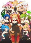  6+girls bare_shoulders blonde_hair blue_eyes blue_hair blush bowsette bracelet breasts brown_eyes cleavage curvy dress earrings fangs glasses gloves green_hair high_heels iggy_koopa jewelry large_breasts larry_koopa lemmy_koopa leotard long_hair looking_at_viewer ludwig_von_koopa mario mario_(series) medium_breasts morton_koopa_jr. multiple_girls new_super_mario_bros._u_deluxe nintendo open_mouth pink_hair pointy_ears roy_koopa sharp_teeth shiny short_hair sitting small_breasts smile spiked_bracelet spikes sunglasses super_crown super_mario_bros. sweat teeth thighhighs wand wendy_o._koopa white_hair wide_hips 