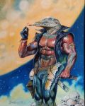  abs animal_head bulge cigar clothing crocodile crocodilian eyewear glasses gloves gun invalid_tag male moon muscular muscular_male navel pecs ranged_weapon reptile scalie science_fiction skull solo tom_simonton veiny_muscles weapon 