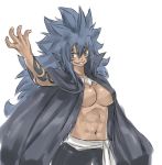  1girl abs acnologia blue_hair breasts cape genderswap large_breasts long_hair mashima_hiro official_art sketch tagme tattoo topless 