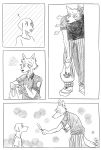  anthro beastars blush canine dessert dog drdalefox duo food happy ice_cream jack_(beastars) labrador legosi_(beastars) male mammal monochrome smile sweat wolf 