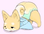  anthro ass_up canine clothing cub diaper dog hoodie male mammal orym shiba_inu solo urine wet_diaper wetting young 