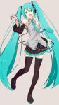  black_footwear black_skirt blue_eyes blue_hair blue_neckwear blush boots collared_shirt full_body hatsune_miku highres holding holding_microphone hyuuga_azuri long_hair looking_at_viewer microphone necktie open_mouth shirt skirt smile solo thigh_boots thighhighs very_long_hair vocaloid 
