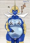  2017 anthro areola belly big_belly big_breasts biped blue_belly blue_body blush breasts camel_toe claws clothed clothing dialogue eyelashes facial_hair female japanese_text looking_down mammal mustelid navel nintendo nude overweight overweight_female partially_clothed pok&eacute;mon pok&eacute;mon_(species) samurott solo standing swimsuit text thick_thighs translation_request video_games wet ツナ缶 