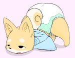  anthro ass_up canine clothing cub diaper dog hoodie male mammal orym shiba_inu solo young 