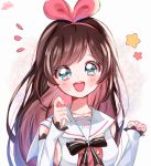  a.i._channel bad_id bad_twitter_id bangs bow breasts brown_hair detached_sleeves eyebrows_visible_through_hair eyes_visible_through_hair hairband highres kizuna_ai lace-trimmed_sleeves long_hair looking_at_viewer multicolored_hair open_mouth pink_bow pink_hair pink_hairband pink_ribbon ribbon sailor_collar shirt sleeveless sleeveless_shirt smile solo star streaked_hair swept_bangs two-tone_hair upper_body virtual_youtuber white_background white_sailor_collar yalmyu 