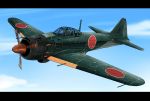  a6m_zero aircraft airplane blue_sky cloud commentary_request flying from_side highres letterboxed military military_vehicle mori_souchou original outdoors pilot propeller sky 