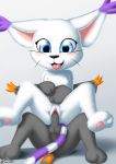  2018 alternate_color anthro balls blue_eyes blush clitoris cute digimon digimon_(species) digital_media_(artwork) duo erection feline female flat_chested fur gatomon happy hi_res male mammal milesnukem multicolored_fur nipples nude on_top open_mouth penetration penis portrait pussy reverse_cowgirl_position sex signature simple_background smile spread_legs spreading tongue tongue_out vaginal vaginal_penetration whiskers white_background white_fur 