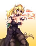  :d armlet ass_visible_through_thighs bangs bare_shoulders black_collar black_legwear black_leotard black_nails black_skirt blonde_hair blue_earrings blue_eyes bowsette bracelet breasts breathing_fire brooch claw_pose cleavage collar collarbone commentary covered_navel covered_nipples cowboy_shot crown ear_piercing earrings english english_commentary eyebrows_visible_through_hair eyes_visible_through_hair fang fingernails fire gem gradient gradient_background hair_between_eyes hands_up hater_(hatater) high_ponytail highres horizontal_stripes horns jewelry large_breasts laughing leotard lizard_tail long_fingernails long_hair looking_at_viewer mario_(series) nail_polish new_super_mario_bros._u_deluxe open_mouth pantyhose piercing pointy_ears sapphire_(stone) see-through sharp_fingernails showgirl_skirt skirt smile solo spiked_armlet spiked_bracelet spiked_collar spiked_shell spiked_tail spikes strapless strapless_leotard striped striped_legwear super_crown tail thick_eyebrows thighs turtle_shell white_background yellow_background 
