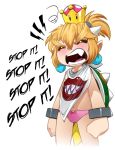  angry bad_deviantart_id bad_id bare_shoulders bleedman blonde_hair bowsette_jr. bracelet closed_eyes commentary crown english fang horns jewelry mario_(series) new_super_mario_bros._u_deluxe panties solo spikes super_crown underwear white_background 