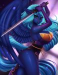  adorableinall anthro armor arnor breastplate breasts cleavage clothed clothing costume equine fantasy feathers female hair horse invalid_tag looking_at_viewer mammal melee_weapon midnight_mist my_little_pony pegasus pony pose shadowbolts solo sword warrior weapon wings 