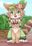  1girl brown_hair cat cat_busters furry green_eyes lifting_skirt long_hair nebura337 pussy solo tears urination 
