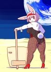  1girl bunnysuit furry kinshun76501 pink_hair rabbit red_eyes short_hair smile solo stocking 