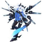  absurdres armored_boots black_heart blue_eyes boots breasts eyebrows_visible_through_hair gauntlets hair_between_eyes headgear highres holding holding_weapon long_hair medium_breasts neptune_(series) next_black open_mouth ramu-on@_shinon shin_jigen_game_neptune_vii simple_background solo sword symbol-shaped_pupils visor weapon white_background white_hair 