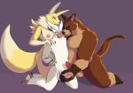  anthro avian balls bird breasts canine digimon dog female group male male/female male/male mammal nipples nude owl penis purple_background renamon sabrotiger shammy simple_background zangu 