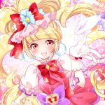  :d aisaki_emiru blonde_hair bow bowtie cure_macherie dress earrings eyelashes frills gloves hair_bow hugtto!_precure jewelry kawanobe long_hair looking_at_viewer magical_girl no_nose open_mouth out_of_frame precure puffy_sleeves purple_bow red_bow red_dress red_eyes smile solo_focus twintails upper_body white_gloves 