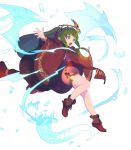  bangs bracelet brown_footwear cape chiki dress eyebrows_visible_through_hair fire_emblem fire_emblem:_monshou_no_nazo fire_emblem_heroes full_body glowing green_eyes green_hair highres hood hood_down jewelry leg_up mamkute nagisa_kurousagi non-web_source official_art open_mouth pink_dress pink_legwear pointy_ears ponytail shiny shiny_hair sidelocks stone tiara transparent_background 