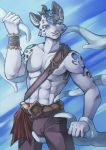  abs anthro belt biped clothed clothing feline fur hair leopard lionrion male mammal partially_clothed simple_background snow_leopard solo tentacles topless victory_(texdot) 