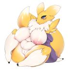  anthro big_breasts blush breasts canine digimon female mammal mostly_nude nipples pussy renamon simple_background slightly_chubby slugbox solo white_background 