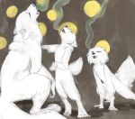  anthro arctic_wolf black_nose canine child digitigrade fangs feral fur group howl jailbird mammal nude open_mouth simple_background teeth white_fur wolf young 