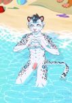  &lt;3 5_fingers abs anthro balls beach biped english_text feline flaccid fur group hair humanoid_hands humanoid_penis leopard male mammal navel nude partially_submerged penis rayley sea seaside signature sitting snow_leopard solo_focus text vein veiny_penis victory_(texdot) water 