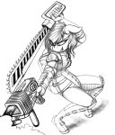  2018 anthro equine fallout fan_character female gun horse mammal monochrome my_little_pony pony ranged_weapon replica_(artist) replica_(oc) saw solo tools video_games weapon 