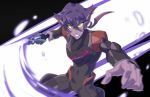  absurdres alien black_hair commentary english_commentary facial_mark grey_eyes highres holding holding_sword holding_weapon ishmaiah_dado krolia multicolored_hair pointy_ears purple_eyes purple_hair purple_skin sword two-tone_hair voltron:_legendary_defender weapon yellow_sclera 