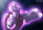  2018 anthro anus balls butt feet feline foot_focus glowing hyde3291 legendary_pok&eacute;mon male mammal mewtwo muscular nintendo pawpads paws penis pok&eacute;mon pok&eacute;mon_(species) purple_eyes solo space star thick_tail toes video_games 