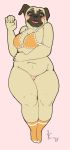  2018 5_fingers anthro black_nose blush bojack_horseman bottomless bra breasts canine cleavage clothed clothing dog female full-length_portrait fur hand_on_stomach humanoid_hands lavasi legwear mammal navel open_mouth pickles_aplenty portrait pug simple_background slightly_chubby socks solo tan_fur thick_thighs underwear voluptuous white_background 