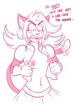  anthro blush breasts clothed clothing english_text feline female fur hair mammal mew_mew_(undertale) simple_background solo text undertaild undertale video_games 