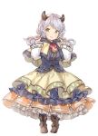 camieux capelet commentary_request draph dress frilled_dress frills granblue_fantasy green_eyes horns long_hair low_twintails silver_hair twintails wataame27 