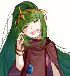  artist_name bracelet chiki chocojax closed_eyes commentary_request crying fire_emblem fire_emblem:_monshou_no_nazo fire_emblem_heroes green_hair hair_ribbon happy_tears jewelry long_hair mamkute open_mouth pointy_ears ponytail ribbon simple_background solo stone tears tiara white_background 