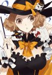  :o ? akechi_gorou amamiya_ren animalization ayyataka breasts brown_eyes brown_hair cleavage commentary_request hat hat_ribbon large_breasts mask niijima_makoto okumura_haru orange_ribbon persona persona_5 rat ribbon twitter_username wand witch_hat 