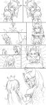  ? baniraitachi bare_shoulders blush bowser bowsette bracelet collar comic commentary crown fang finger_in_mouth flying_sweatdrops greyscale highres jewelry laughing light_bulb long_hair looking_away looking_to_the_side luigi's_mansion mario_(series) monochrome multiple_girls new_super_mario_bros._u_deluxe paper_on_head ponytail princess_king_boo sharp_teeth silent_comic spiked_armlet spiked_bracelet spiked_collar spiked_shell spikes super_crown sweatdrop teeth tongue tongue_out 