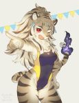  breasts clothing crown durga feline female leotard mammal one_eye_closed ponytail sabakamen small_breasts tiara tiger tokyo_afterschool_summoners wink 