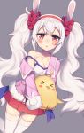  &gt;_&lt; :&gt; absurdres animal animal_ears azur_lane bangs bird blush blush_stickers breasts bunny_ears camisole chick cleavage closed_eyes collarbone commentary_request eyebrows_visible_through_hair fur-trimmed_jacket fur_trim grey_background hair_between_eyes hairband highres jacket laffey_(azur_lane) long_hair looking_at_viewer off_shoulder open_clothes open_jacket open_mouth parted_lips pink_jacket pleated_skirt red_eyes red_hairband red_skirt sidelocks silver_hair simple_background skirt sleeves_past_wrists small_breasts solo standing standing_on_one_leg strap_slip thighhighs twintails very_long_hair wagashi928 white_camisole white_legwear zipper_pull_tab 