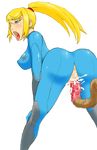  ahegao ass blonde_hair breasts cum latex legs metroid nintendo ponytail saliva samus_aran skin_tight tentacle tentacles thighs tongue zero_suit 