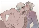  artist_request blush chest closed_eyes dante_(devil_may_cry) devil_may_cry incest long_sleeves male_focus multiple_boys shirtless sweat tongue vergil white_background yaoi 