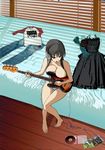  akg akiyama_mio bad_id bad_pixiv_id barefoot bass_guitar bed between_breasts breast_press breasts don't_say_&quot;lazy&quot; feet headphones highres instrument k-on! kamitsuki_manmaru large_breasts music nipples panties playing_instrument raglan_sleeves sitting solo striped striped_panties toes topless underwear 