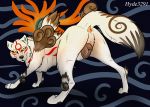  2018 amaterasu anatomically_correct anatomically_correct_pussy animal_genitalia animal_pussy anus butt canine canine_pussy capcom deity digital_drawing_(artwork) digital_media_(artwork) female feral fire fur half-closed_eyes hyde3291 looking_at_viewer looking_back mammal markings multicolored_fur presenting presenting_hindquarters presenting_pussy pussy rear_view spread_legs spreading video_games white_fur wolf yellow_eyes ōkami 